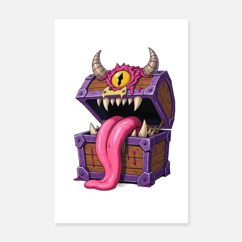Imiter le coffre de monstre avec langue et œil – Dessin animé Poster 20 x 30 cm