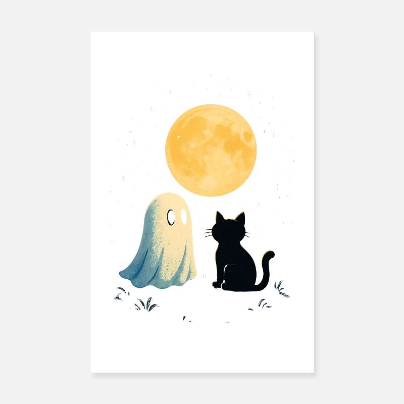 Moonlit Night Ghosts Cat Poster 8" x 12" (20x30 cm)