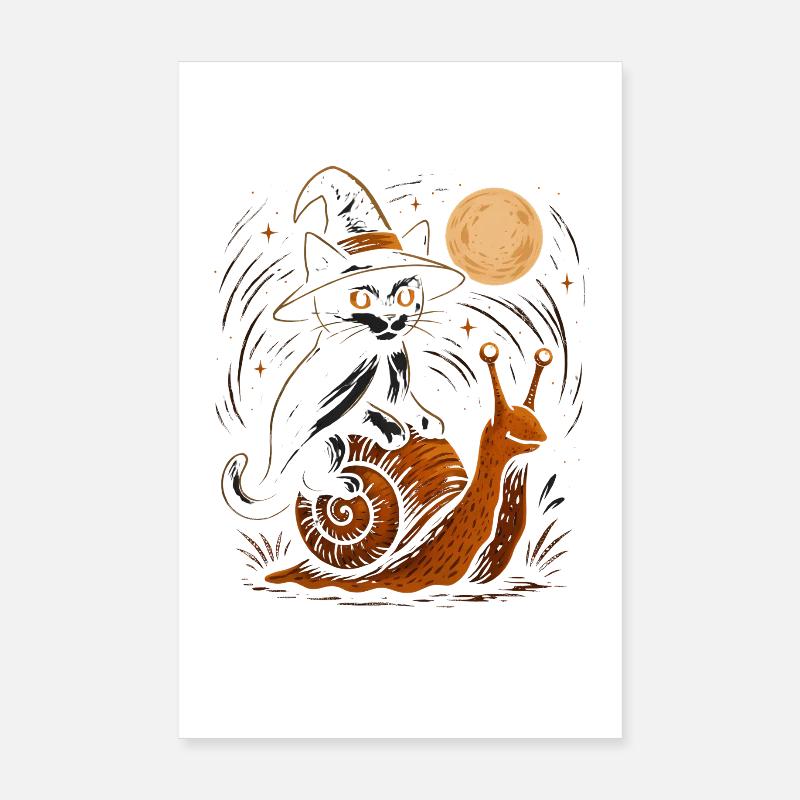 Chat au clair de lune sur escargot Poster 20 x 30 cm