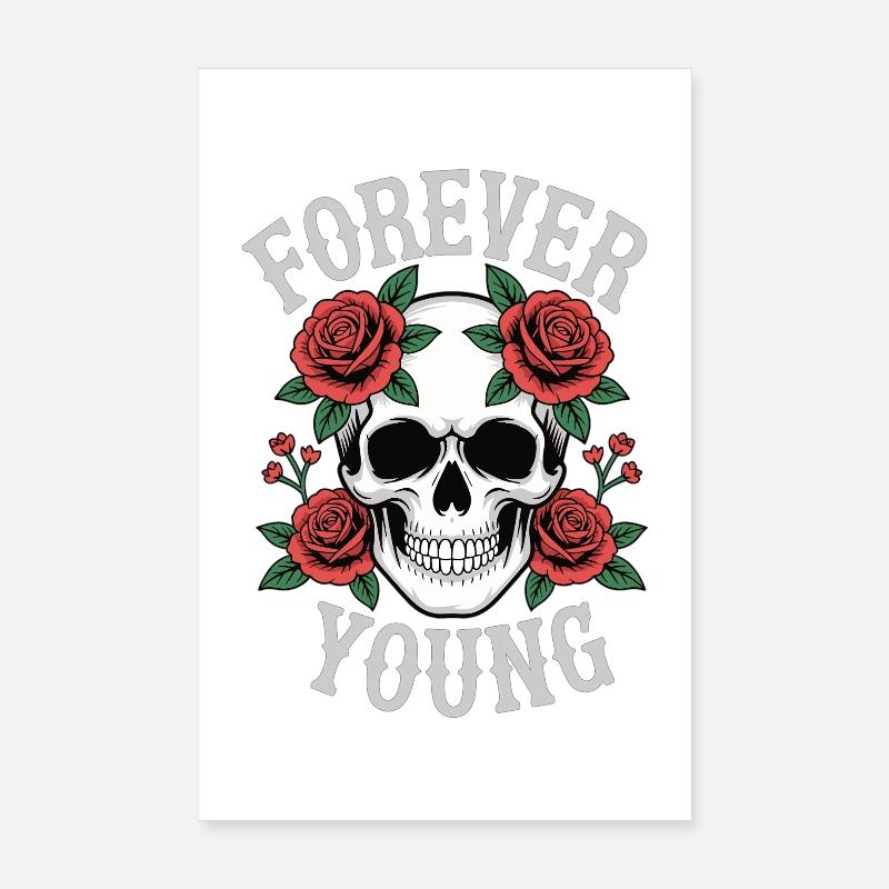 Forever Young Skull Roses Poster 8" x 12" (20x30 cm)