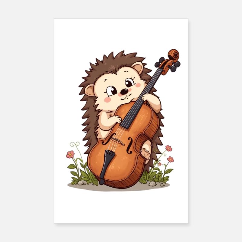 Hérisson violoncelle dans le jardin fleuri Poster 20 x 30 cm