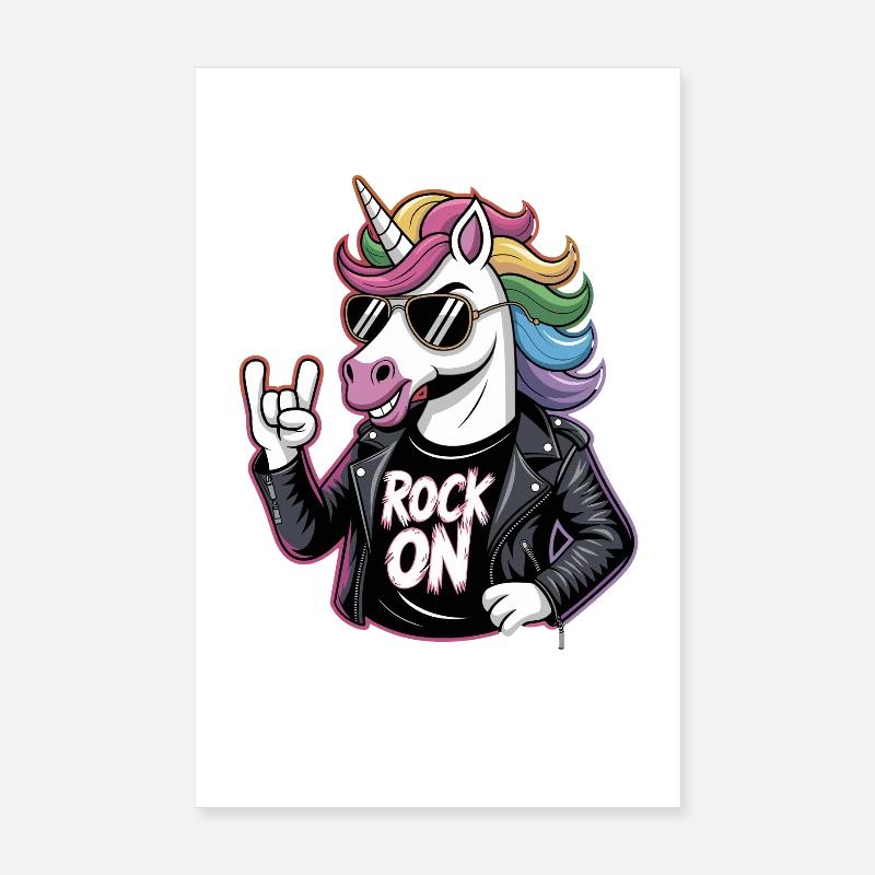 Rock On Unicorn With Rainbow Mane Leather Jacket Poster 8" x 12" (20x30 cm)