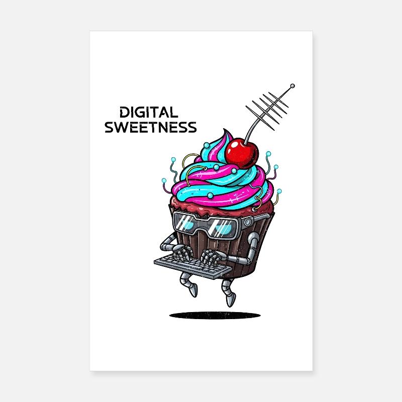 Cyber Cupcake avec robot à clavier Poster 20 x 30 cm