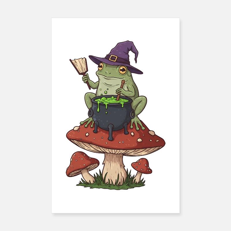 Frog Witch Cauldron Over Mushroom Ring Poster 8" x 12" (20x30 cm)