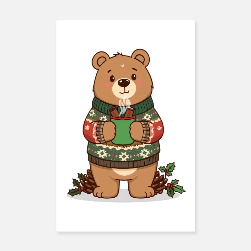 Winterbär mit dampfendem Kakao Poster 20x30 cm