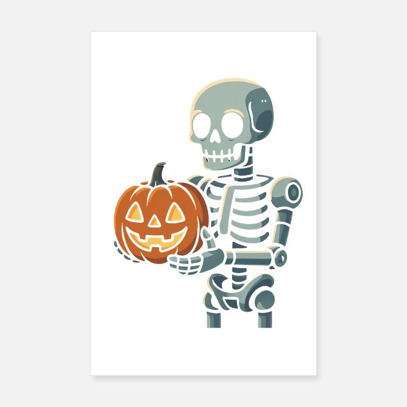 Skeleton with Halloween pumpkin Poster 8" x 12" (20x30 cm)