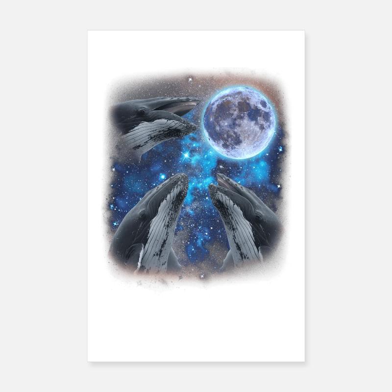 Three humpback whales howl at the moon. Strange meme Poster 8" x 12" (20x30 cm)