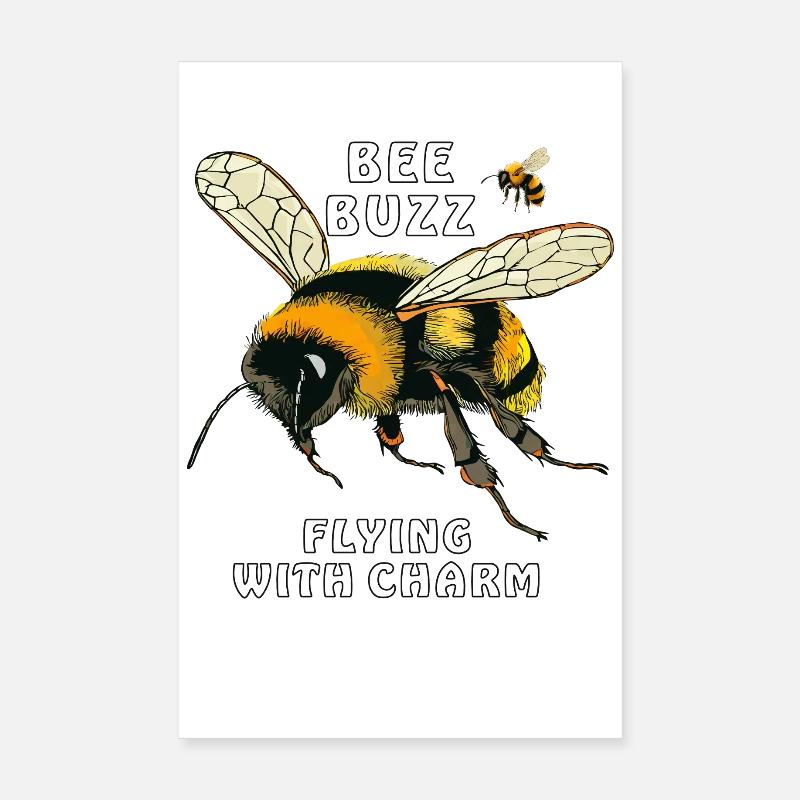 BOURDONS BOURDONNEMENT D’ABEILLES VOLANT AVEC CHARME - Poster 20 x 30 cm - blanc