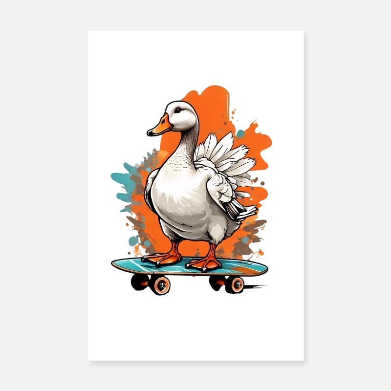 Canard sur planche à roulettes Poster 20 x 30 cm