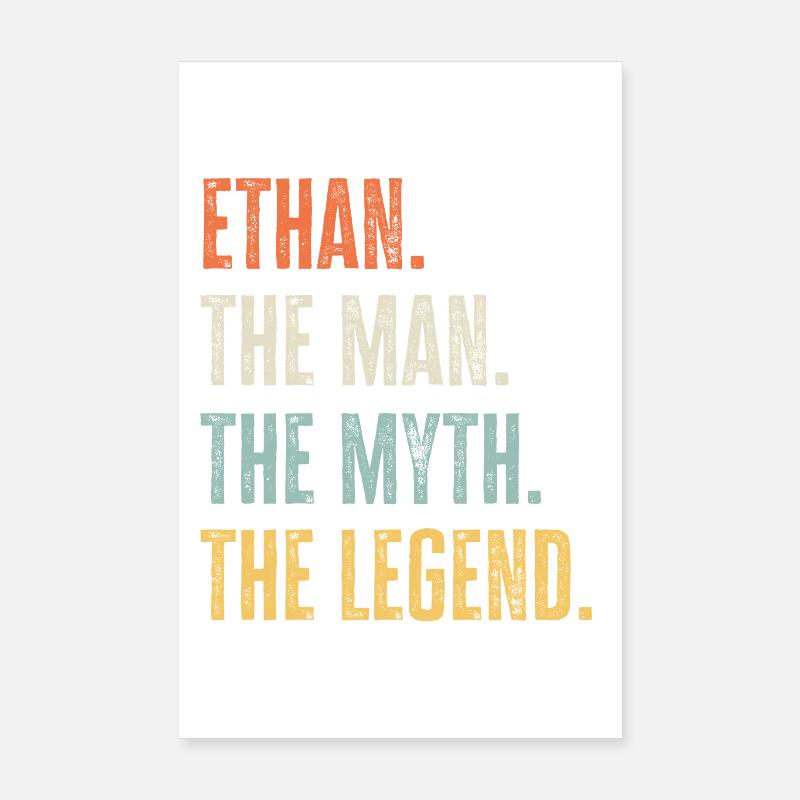 Ethan Man Myth Legend Retro Design Gift Name Poster 8" x 12" (20x30 cm)