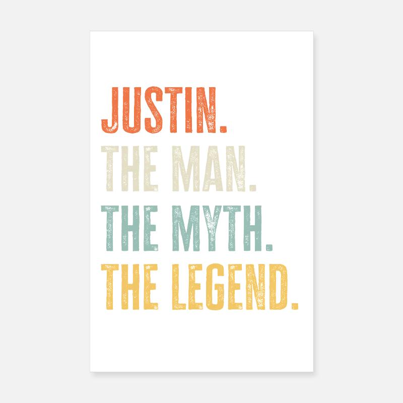 Justin Man Myth Legend Retro Design Geschenk Name Poster 20x30 cm