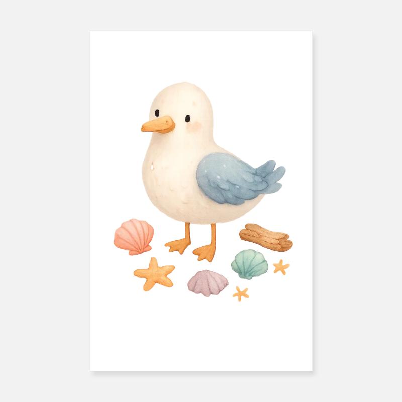 Seagull Beach Shells Maritime Coast Poster 8" x 12" (20x30 cm)