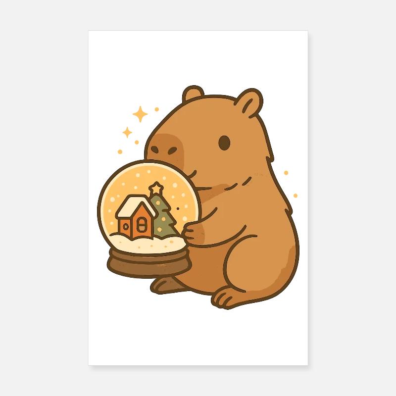 ✨ Capybara with Snow Globe – Christmas Magic Poster 8" x 12" (20x30 cm)