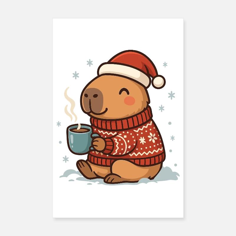 ✨ Cozy Capybara with Cocoa & Santa Hat Poster 8" x 12" (20x30 cm)