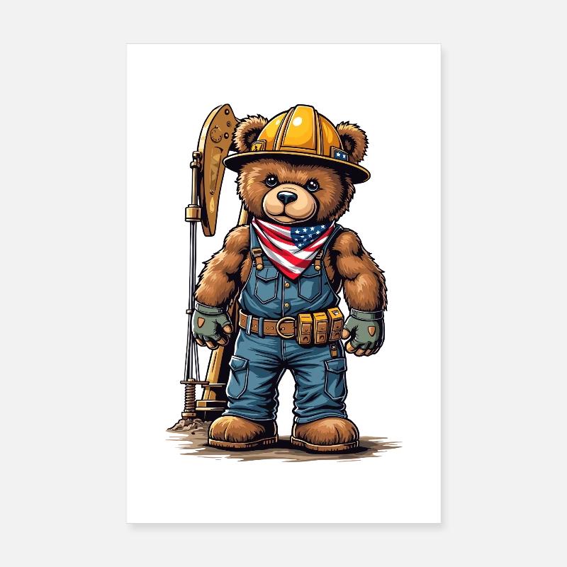 Construction worker bear with tool belt Poster 8" x 12" (20x30 cm)