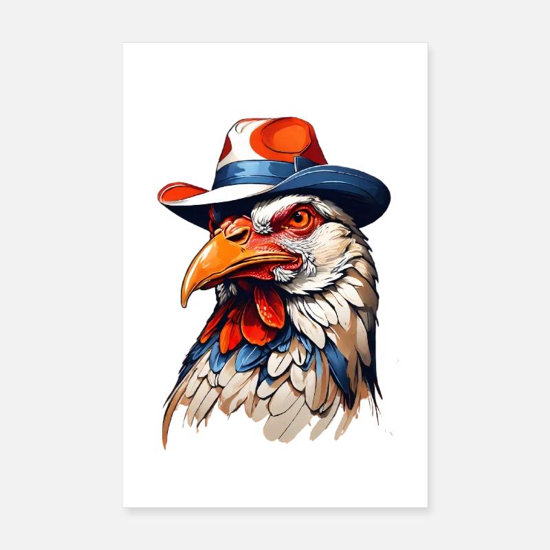 Colorful Rooster with Hat Art Poster 8" x 12" (20x30 cm)
