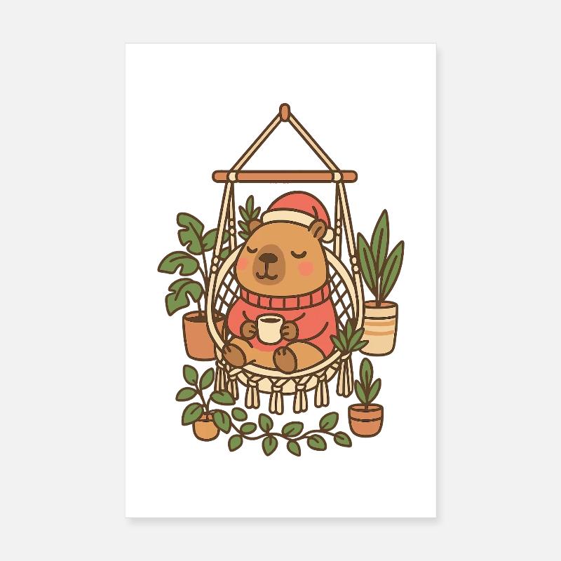 Cozy Capybara Christmas – Boho Hygge Style ☕ Poster 8" x 12" (20x30 cm)