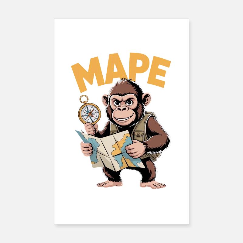 MAPE Adventure Monkey Compass Map Explorer Poster 8" x 12" (20x30 cm)