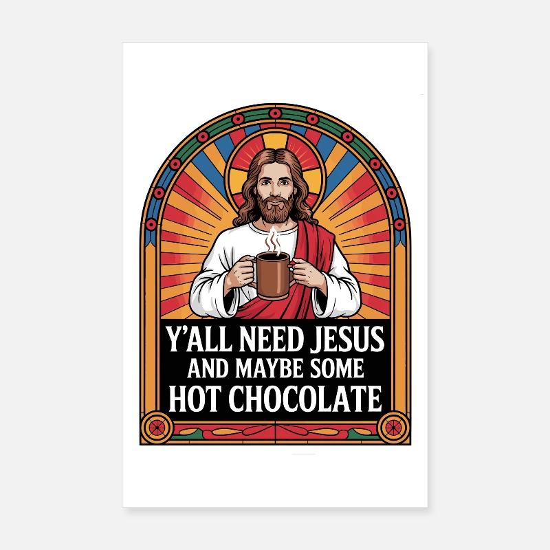 Jésus avec du café et du cacao Poster 20 x 30 cm