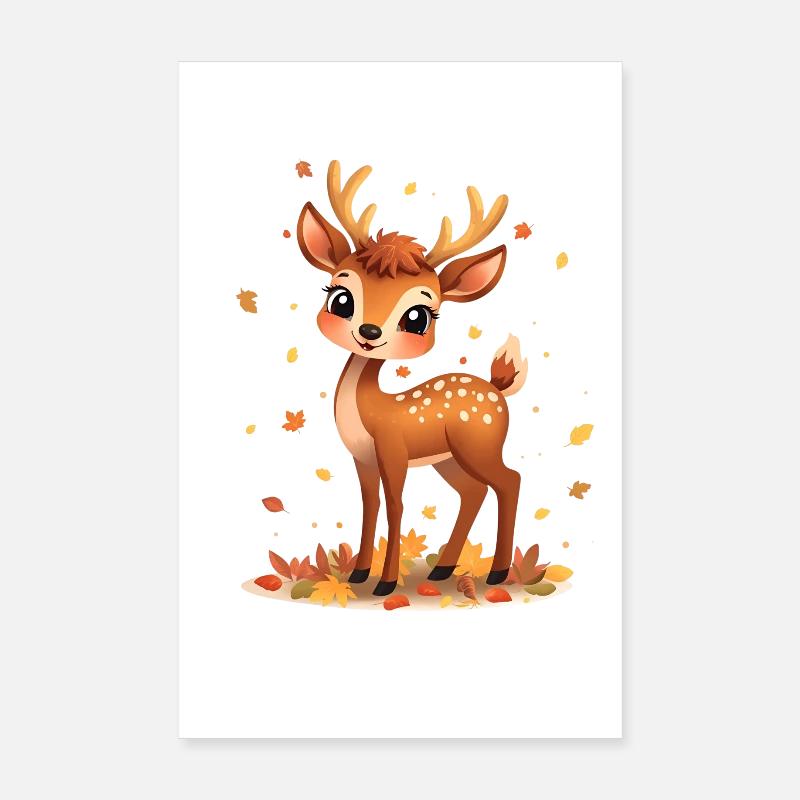 Rehkitz im Herbstlicht und fallenden Blättern Poster 20x30 cm