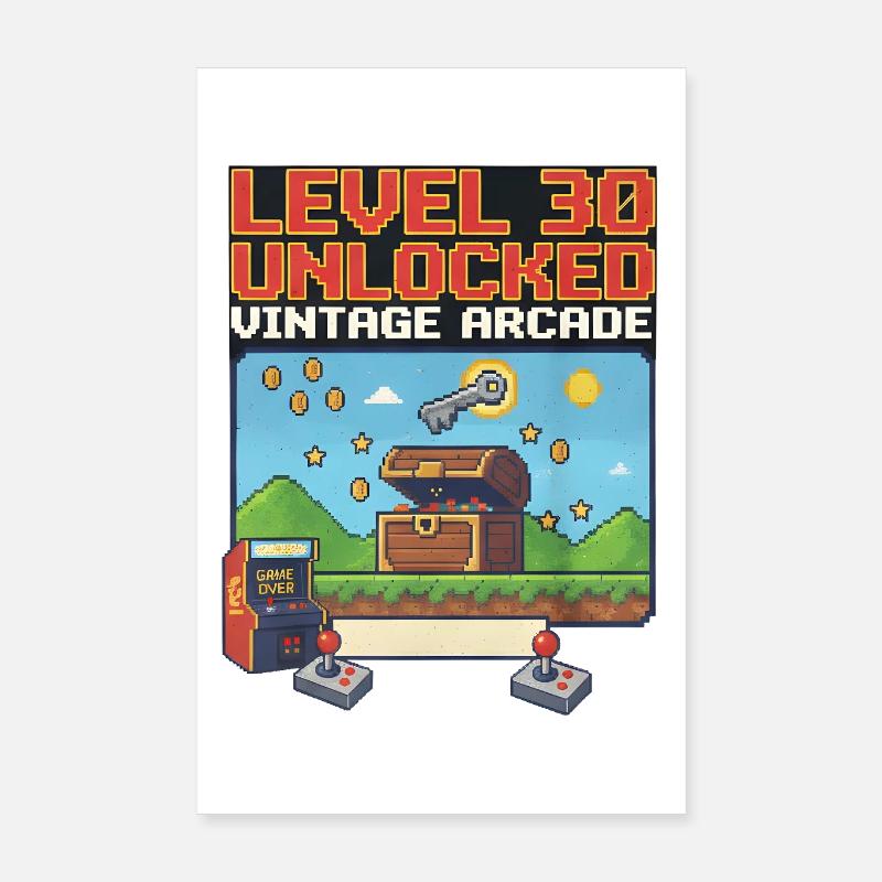 Level 30 Unlocked Vintage Arcade - Poster 8" x 12" (20x30 cm) - white
