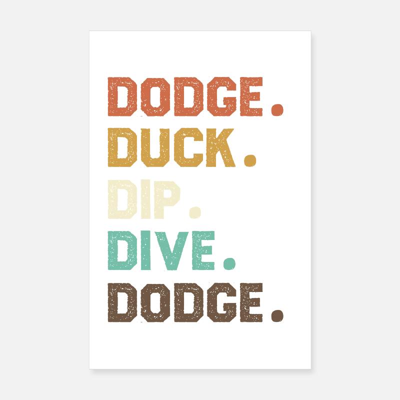 Séquence de mots rétro Dodgeball Duck Dip Dive Poster 20 x 30 cm