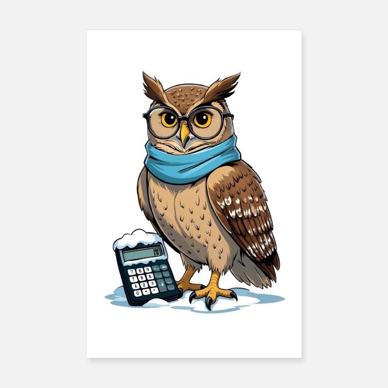 Wintereule mit Brille und Schal Poster 20x30 cm