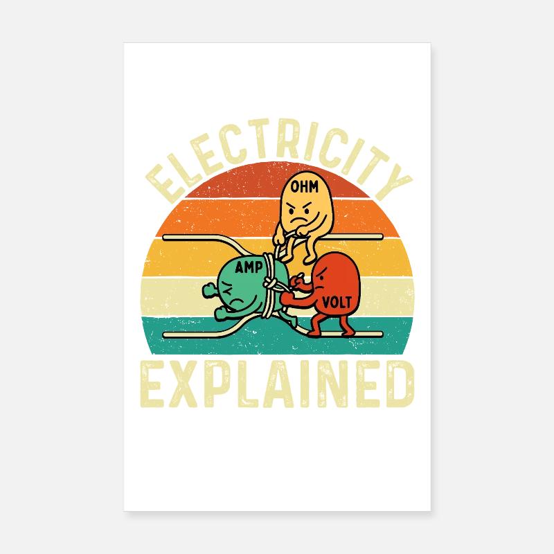L’électricité expliquée Citation drôle d’ingénieur STEM Poster 20 x 30 cm