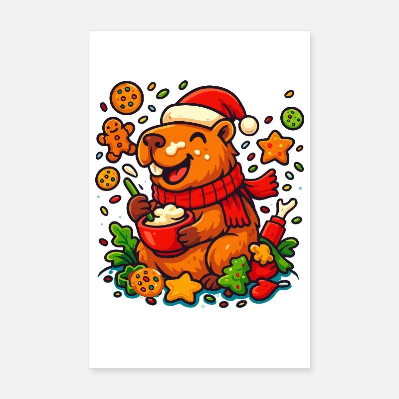 Capybara prépare des biscuits de Noël – Motif de Noël Poster 20 x 30 cm