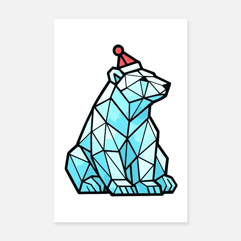 Polygon Eisbär mit Weihnachtsmütze Poster 20x30 cm