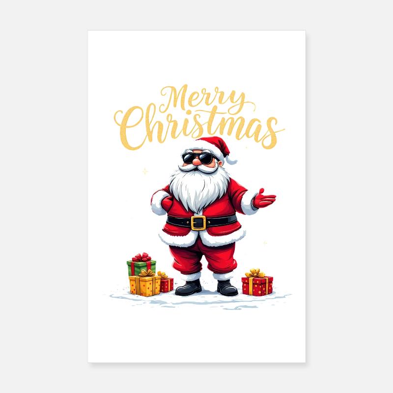 Joyeux Noël Père Noël avec des cadeaux Poster 20 x 30 cm