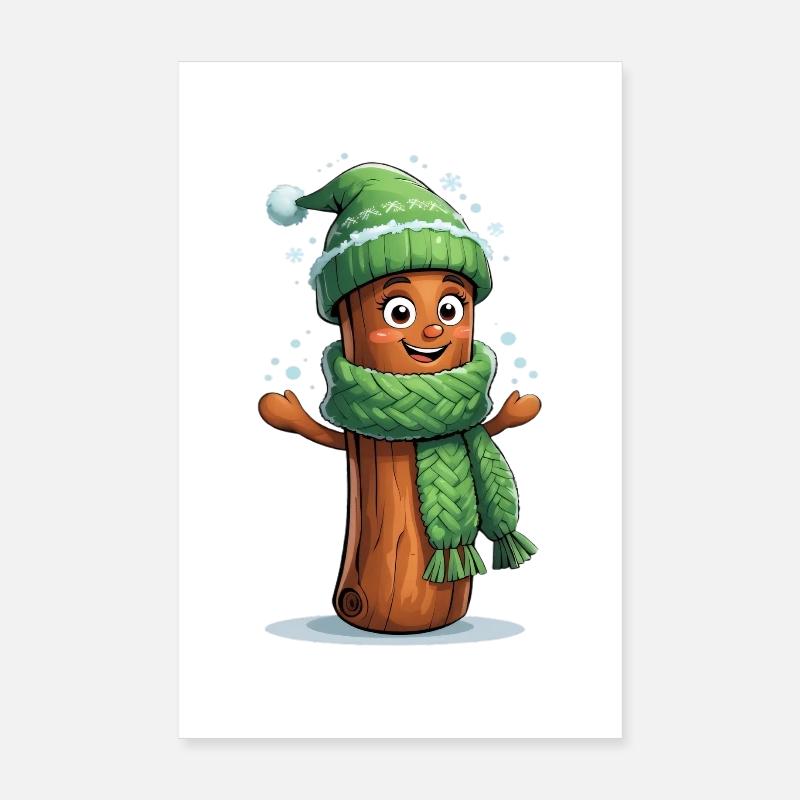 Bûche d’hiver joyeuse avec écharpe Poster 20 x 30 cm