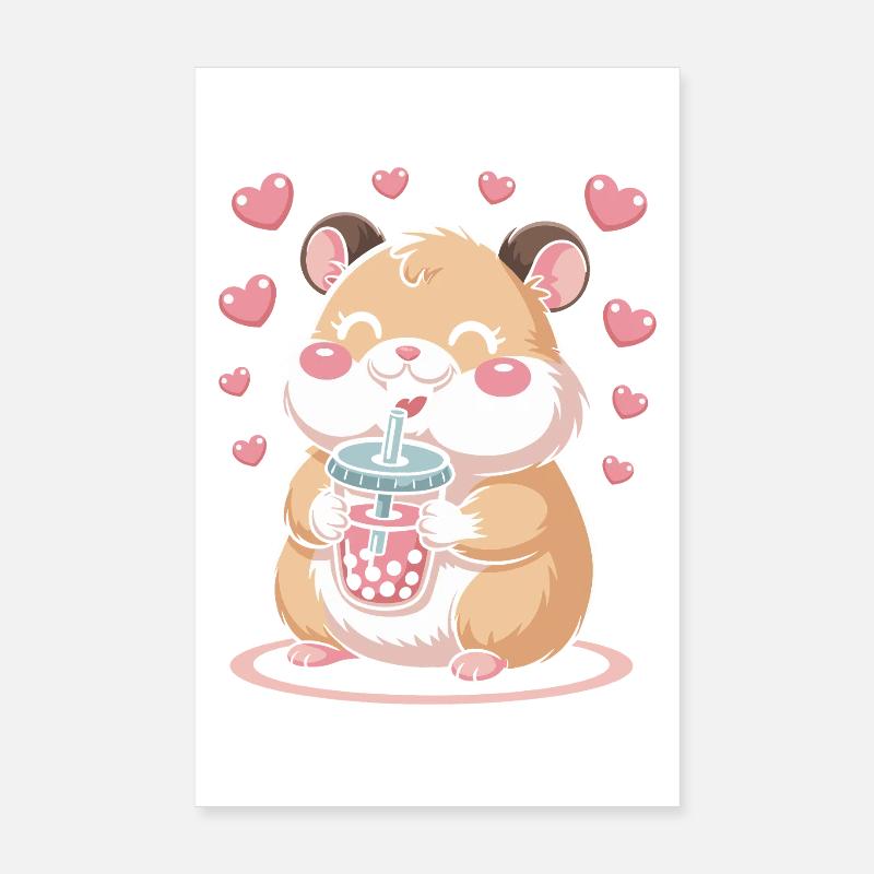 Kawaii Bubble Tee Hamster Boba Tee Poster 20x30 cm