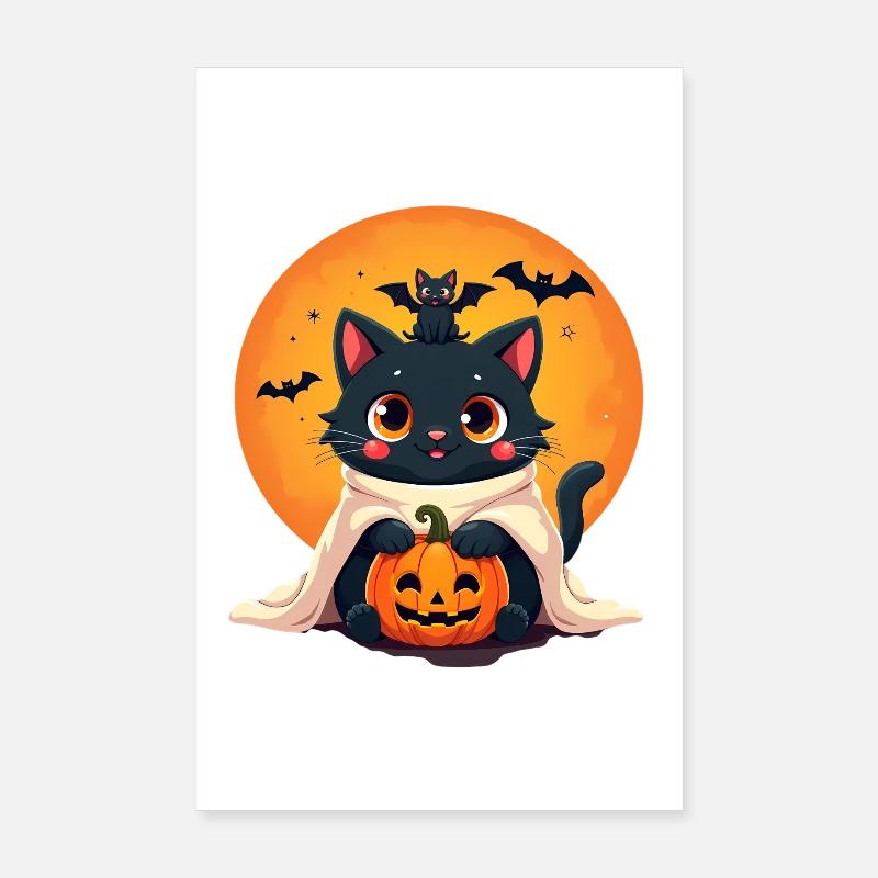 Halloween Cat with Halloween Pumpkin Poster 8" x 12" (20x30 cm)