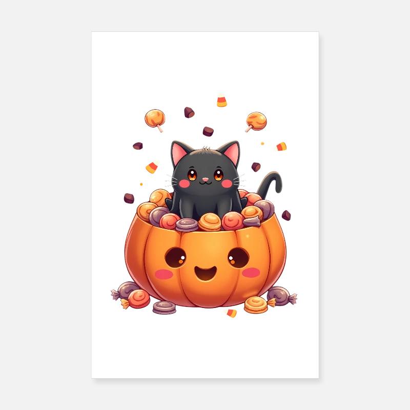 Chat d’Halloween avec citrouille d’Halloween Poster 20 x 30 cm
