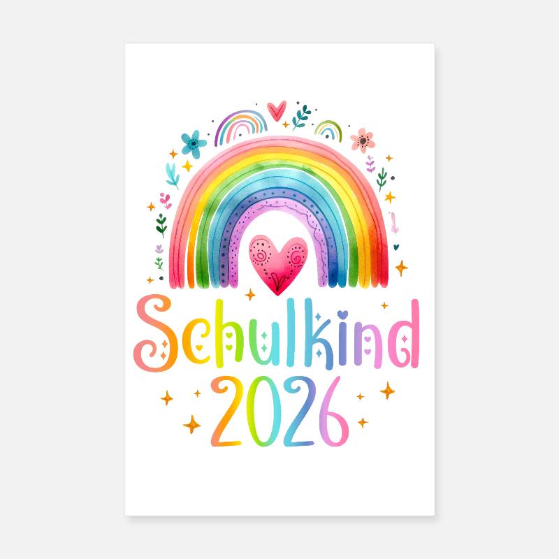 Schulkind 2026 Regenbogen Herz - Poster 20x30 cm - Weiß