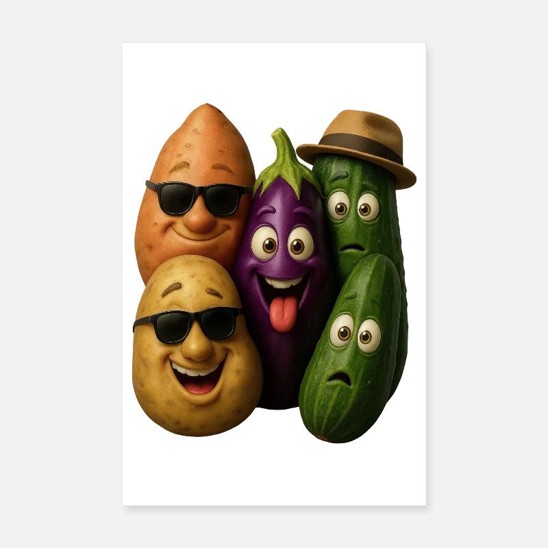 Cheerful vegetable heroes group Poster 8" x 12" (20x30 cm)