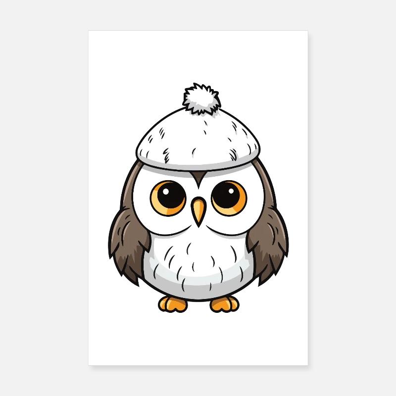 Eule Winter Tier Baby Comic - Poster 20x30 cm - Weiß