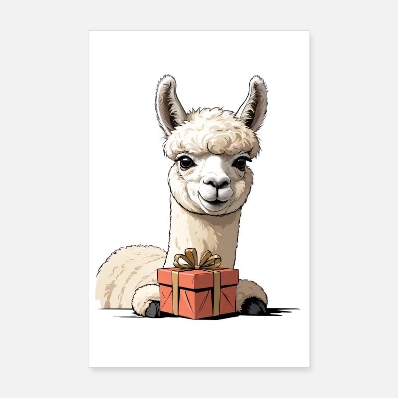 Alpaca with gift box Poster 8" x 12" (20x30 cm)