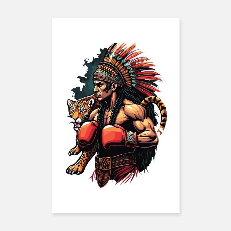 Guerrier IndigèneAvec Jaguar Poster 20 x 30 cm