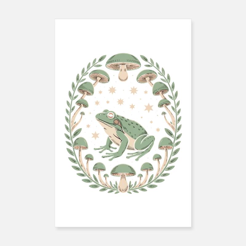 Grenouille et champignons avec ciel étoilé Poster 20 x 30 cm