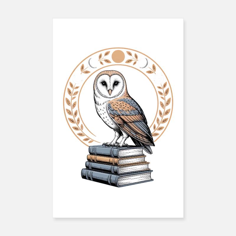 Eule Auf Büchern Mit Mondphasen Kranz Poster 20x30 cm