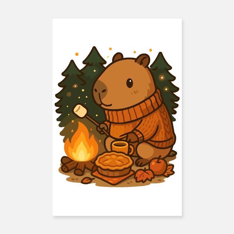 Feu de camp Capybara – Nuits douillettes et ambiance automnale Poster 20 x 30 cm