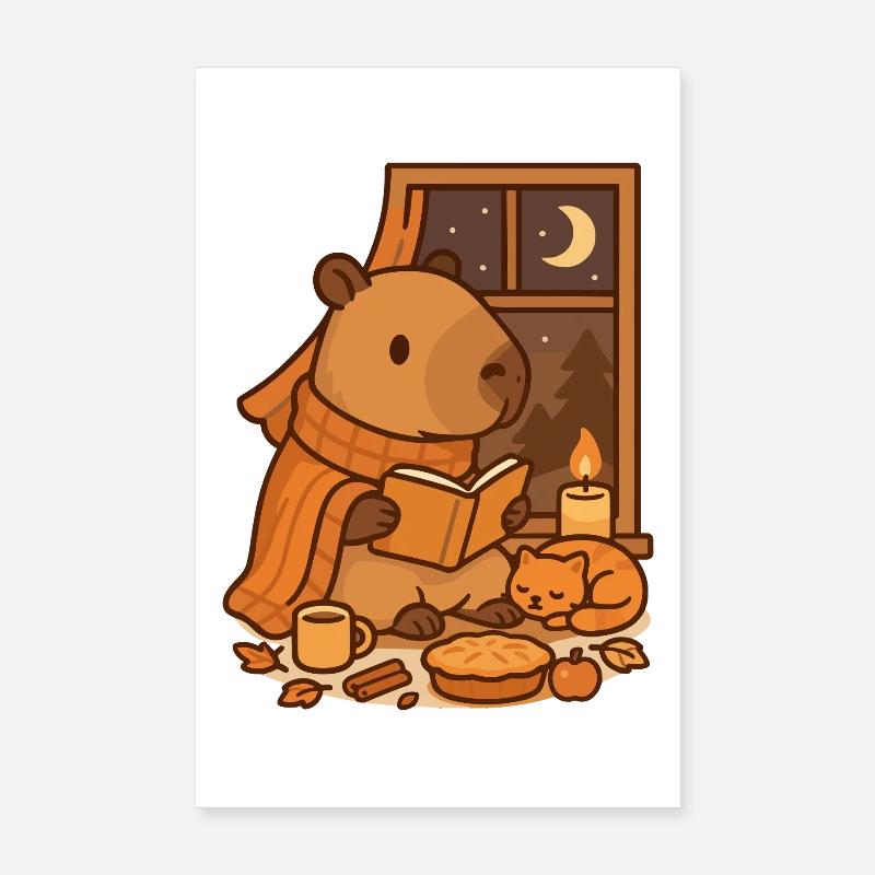 Coin lecture Capybara – Soirée d’automne douillette Poster 20 x 30 cm
