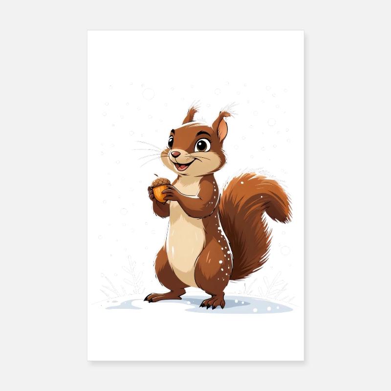 Winterliches Eichhörnchen mit Eichel Poster 20x30 cm