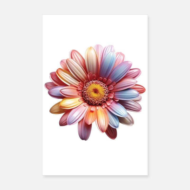 Regenbogen Gänseblümchen – Bunte Flowerpower - Poster 20x30 cm - Weiß