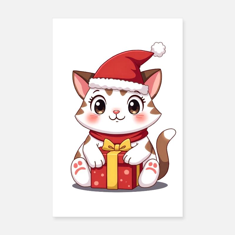 Chat mignon Noël avec cadeau Poster 20 x 30 cm