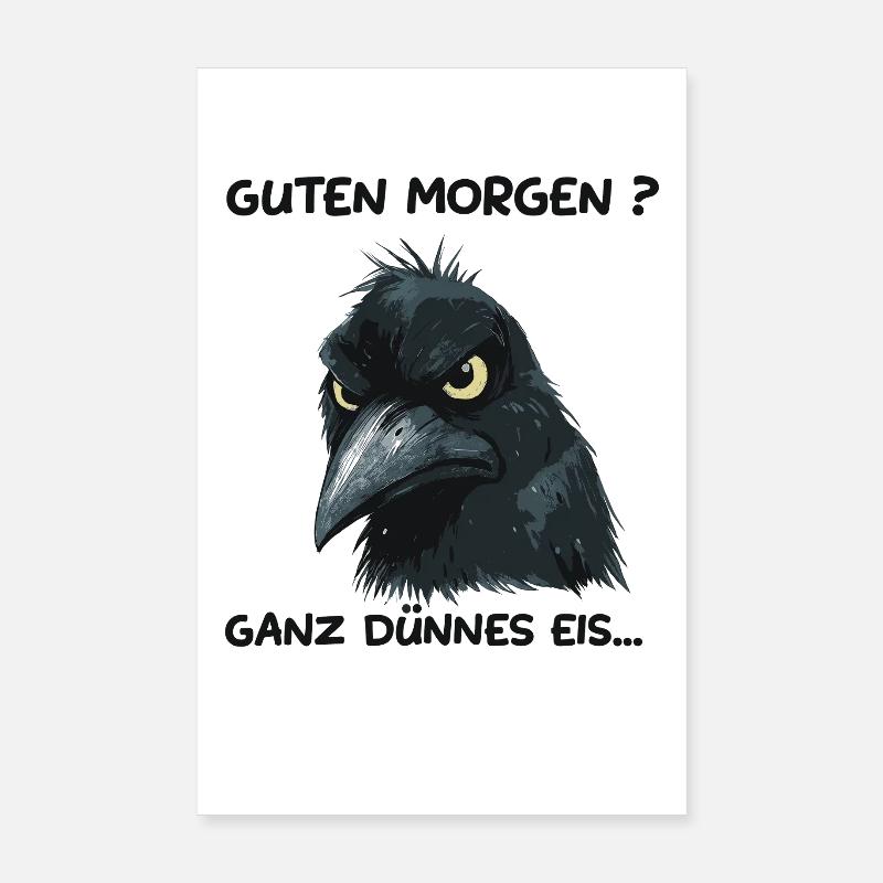 Rabe mit Warnung: Ganz dünnes Eis - Poster 20x30 cm - Weiß