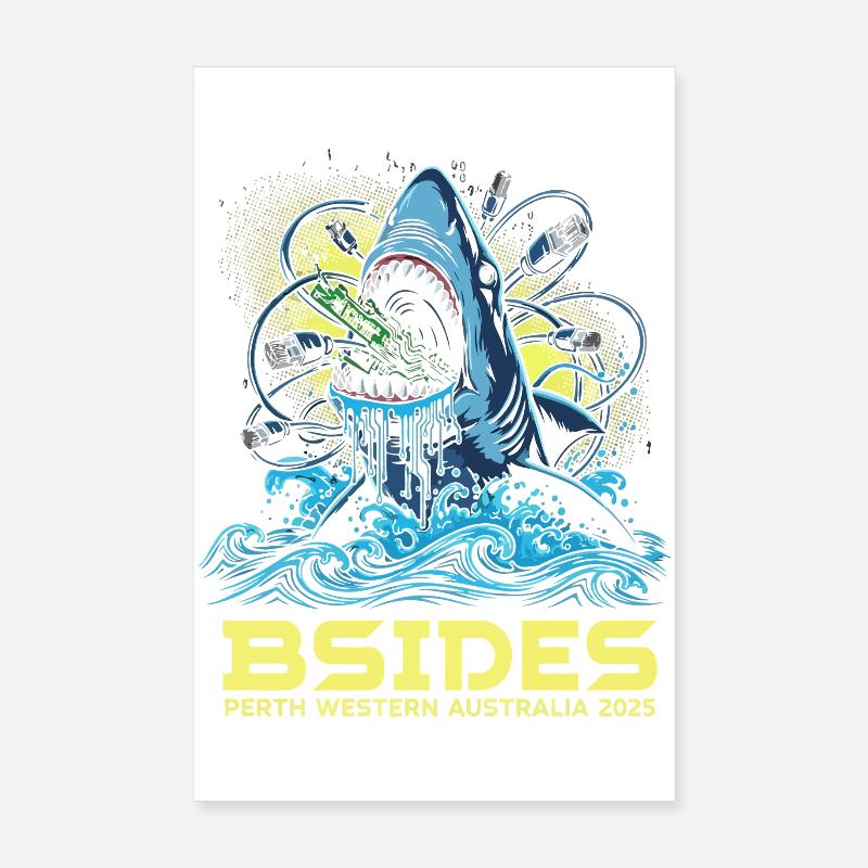 Shark bat BSIDES Perth 2025 Poster 20 x 30 cm