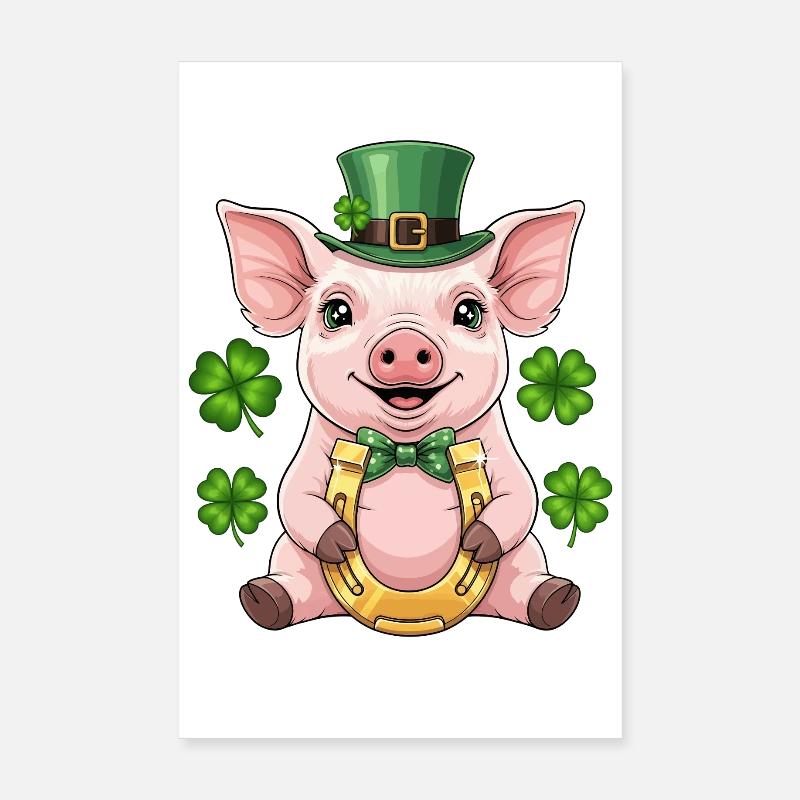 Fer à cheval cochon chanceux Poster 20 x 30 cm